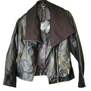 IMAN Global Chic Genuine Lamb Leather Moto Jacket BLACK XS NWOT (123)